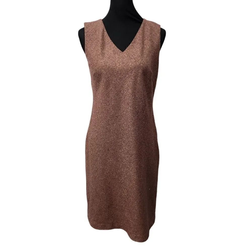 Ann Taylor LOFT Dress Size 2 Herringbone Jumper Sleeveless Wine Cream Lined